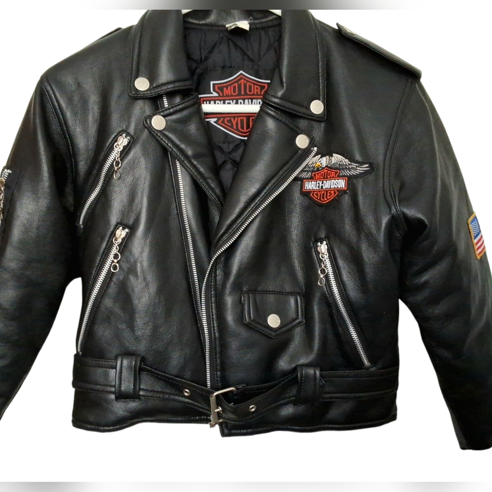Harley-Davidson Kids Unisex 8/10 Faux Black Leather Jacket Needs New Zipper